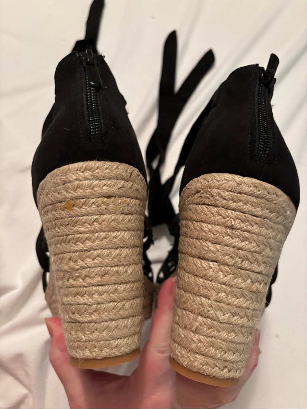 Black Espadrille Wedge Sandals with Ankle Tie